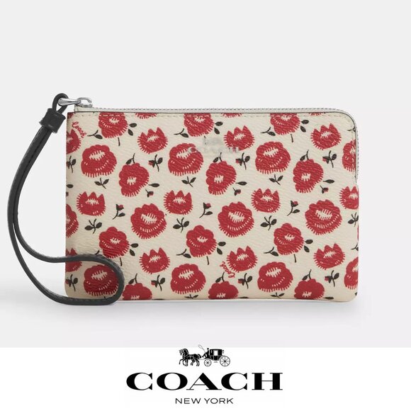 ❤️🌸 Coach Corner Zip Wristlet With Floral Print - Picture 1 of 7